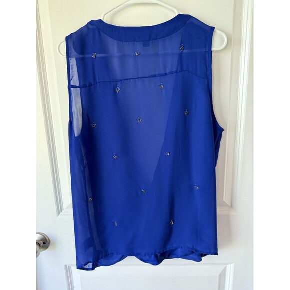 Worthington Women's Blue Sleeveless Studded Draped Blouse Top XL‎ - Picture 5 of 10
